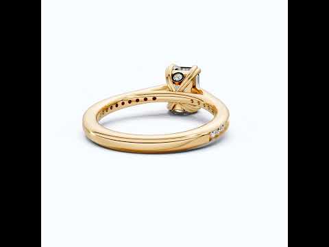 14K Yellow Gold Emerald Cut Lab Diamond Pave Engagement Ring, Handmade Wedding Ring, Trending Bridal Jewelry for Wife