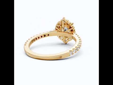 Dainty Floral Diamond Halo Pave Engagement Ring in 14K Solid Gold, 1.00 CT Round Cut Lab Diamond, Handmade Bridal Jewelry, Anniversary Gift for Her