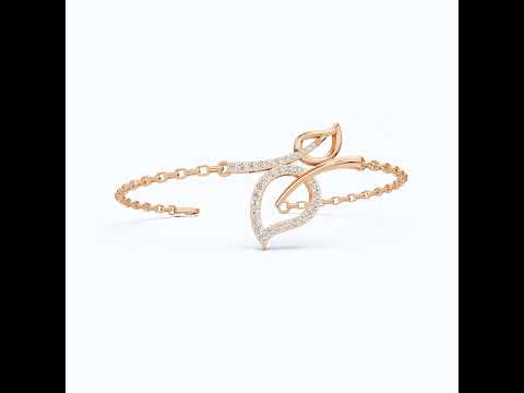 Leaf Vine Pavé Openwork Chain Wedding Bracelet in Lab Diamond – 14k Solid Gold, Gift for Her, Everyday Wear Bracelet