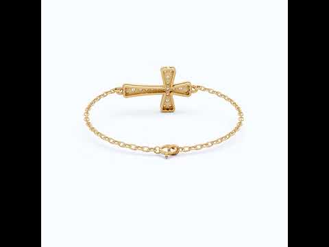 Tapered pavé cross Chain bracelet in 14K Solid Gold, 0.52 TCW Round Cut Lab Created Diamonds, Dainty Faith Bracelet, Wedding Gift for Her