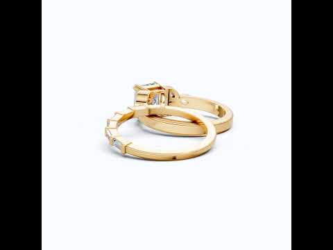 Asscher Cut Pave Bridal Set With Half Eternity Band For Women