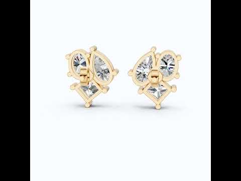Luxe Three Stone Cluster Stud Earrings in 14K Solid Gold, 4.60 TCW Multi Cut Lab Created Diamonds, Wedding Gift for Her, Everyday Jewelry
