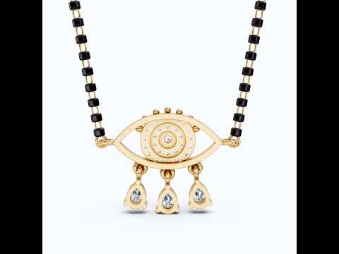 Halo Evil Eye Tanmaniya Mangalsutra Necklace in 14K Solid Gold, 0.63 TCW Round Cut Lab Created Diamond, Bridal Jewelry, Wedding Gift for Wife, Everyday Jewelry