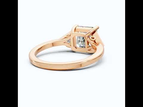 Three Stone Art Deco Asscher Cut Engagement Ring in 14k Solid Gold, 3.00 CT Asscher Cut Lab Created Diamond, Bridal Jewelry, Gift for Her, Unisex Ring