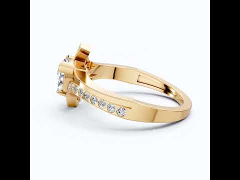 Trillion Cut Modern Sprit Shank Pave Engagement Ring in 14k Yellow Gold, Birthday Gift for Wife, Handmade Fine Jewelry