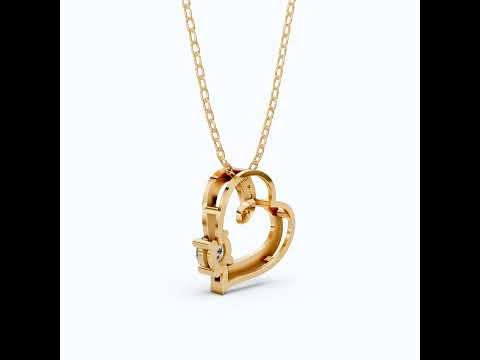 Open Heart Swirl Solitaire with Pave Accents Wedding Pendant in Lab Diamond – 14k Solid Gold, Anniversary Gift for Wife