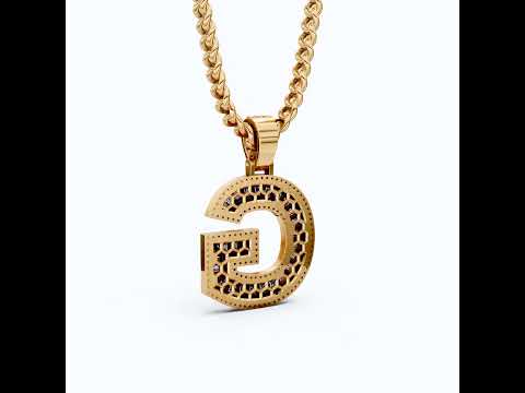 14K Rose Gold Alphabet Initial G Baguette Sapphire Pavé Hip-Hop Pendant in Lab Diamond or Sapphire Gemstone, Birthday Gift for Him, Handmade Jewelry