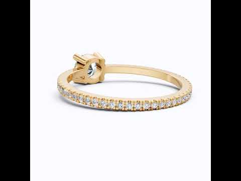 Dainty Pavé Solitaire Engagement Ring in 14K Solid Gold, 0.77 TCW Round Cut Lab Created Diamonds, Wedding Gift for Her, Daily Wear Ring