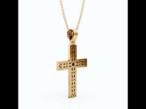 Sculpted Baguette Halo Cross Pendant in 14K Solid Gold, 2.17 TCW Baguette/Round Cut Lab Diamond, Faith Jewelry, Religious Gift For Her, Jesus Cross Pendant