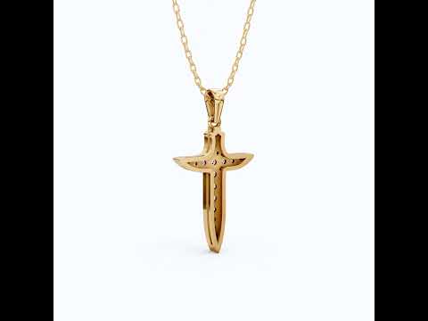 Artistic Arrow Cross Pendant in 14k Solid Gold, 0.47 TCW Round Cut Lab Diamonds, Holiday Gift Jewelry, Gift For Her