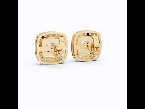 Curved Squared Halo Stud Earrings in 14K Solid Gold, 2.00 TCW Princess Cut Lab Grown Diamonds, Anniversary Gift For Her, Bridal Jewelry