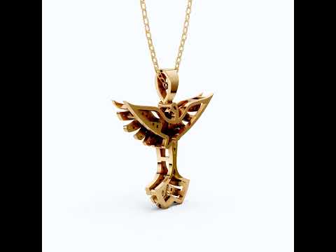 Rising Phoenix Pavé Wings Everyday Pendant in Lab Diamond – 14k Solid Gold, Birthday Gift for Her, Handmade Jewelry