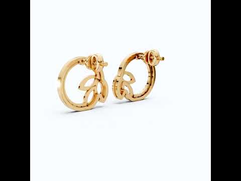 Elegant Leaf Wreath Circle Stud Earrings in 14K Solid Gold, 0.29 TCW Round Cut Lab Created Diamonds, Bridal Jewelry, Anniversary Gift For Her