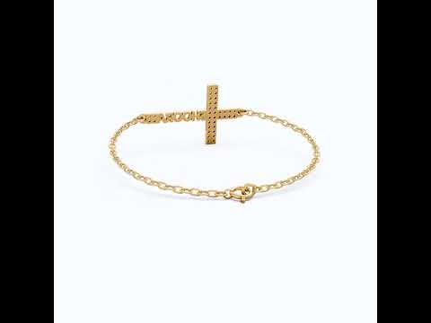 Elegant Pavé Cross Personalized Chain Bracelet in 14K Solid Gold, 0.18 TCW Round Cut Lab Grown Diamonds, Bridal Jewelry, Wedding Jewelry, Birthday Gift for Her
