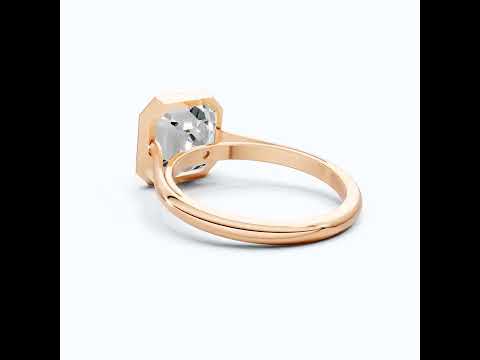Asscher Cut Bezel Set Solitaire Engagement Ring in Moissanite or Lab Grown Diamond – Solid 14k Gold or Silver, Gift for Wife