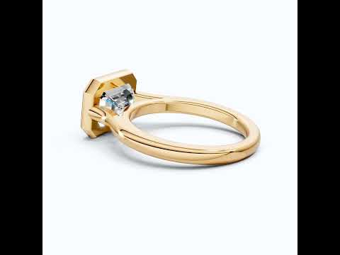 Horizontal Emerald Cut Bezel Promise Ring in Moissanite or Lab Grown Diamond – 14k Solid Gold or Silver Engagement Ring Gift for Her