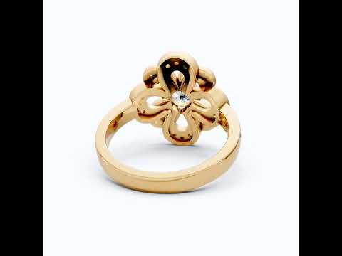 Floral Romantic Bloom Halo Unique Engagement Ring in Solid 14k Gold, Bridal Gift for Wife, Elegant Cluster Anniversary Ring