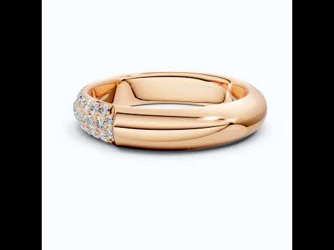 Triple Row Pavé Dome Wedding Band in 14K Solid Gold, Half Eternity Band, Elegant Anniversary Everyday Gift for Wife