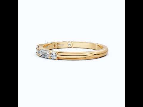 Dainty Baguette & Round Accent Band in 14K Solid Gold, 0.71 TCW Round/Baguette Cut Lab Grown Diamond, Wedding Jewelry, Promise Ring