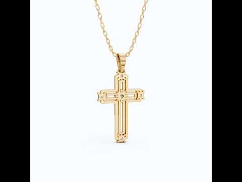 Elegant Layered Cross Pendant in 14K Solid Gold, 0.32 TCW Princess Cut Lab Grown Diamonds, Gift for Mom, Baptism, Bridal Jewelry