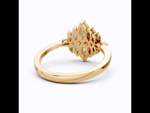 Marquise Floral Cluster Engagement Ring in 14k Solid Gold, 0.62 TCW Marquise/Princess Cut Lab Diamonds, Bridal Jewelry, Anniversary Gift for Her