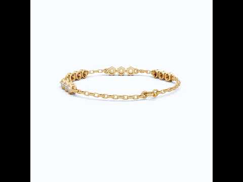 Modern Hexagon Station Link Bracelet in 14K Solid Gold, 1.03 TCW Round Cut Lab Grown Diamonds, Gift for Her, Wedding Jewelry