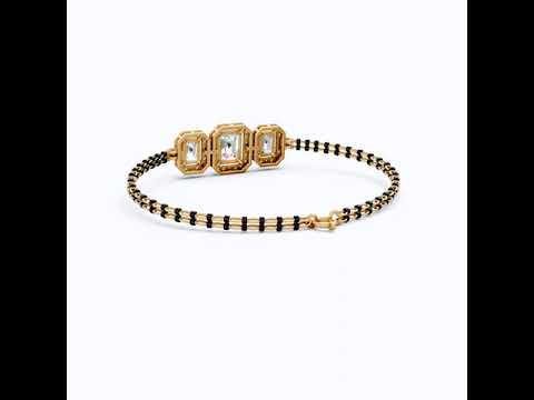 Vintage Inspired Halo Emerald Cut Triple Stone Mangalsutra Bracelet in 14K Solid Gold, 2.75 TCW Emerald Cut Lab Created Diamond, Party Wear Jewelry