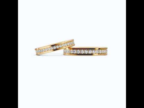 Classic Eternity Channel Set Couple Rings in 14k Solid Gold, 1.45 TCW Round Cut Lab Grown Diamonds, Anniversary Gift for Her, Everyday Bands
