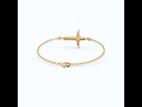 Elegant tapered cross bracelet in 14K Solid Gold, 0.44 TCW Round Cut Lab Created Diamonds, Baptism Bracelet, Unique Gift for Her