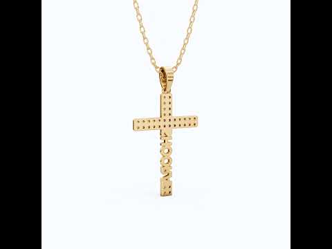 Personalized Name Cross Pendant in 14k Solid Gold, 0.36 TCW Round Cut Lab Created Diamonds, Anniversary Gift for Her, Faith Jewelry
