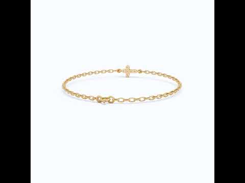 Everyday Jesus Cross Link Bracelet in 14K Solid Gold, 0.21 TCW Round Cut Lab Grown diamonds, Women's Minimal Jewelry, Gift for Her