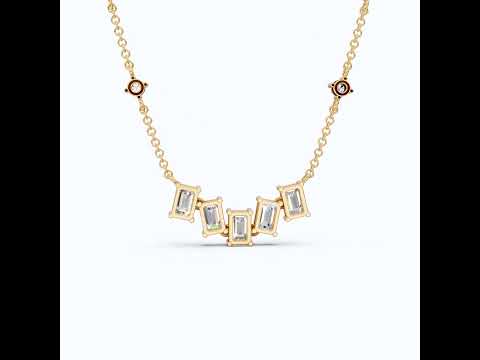 14K Yellow Gold Delicate Necklace with 3.30 TCW Baguette & Round Lab Diamonds – Wedding Jewelry, Handmade Gift for Her