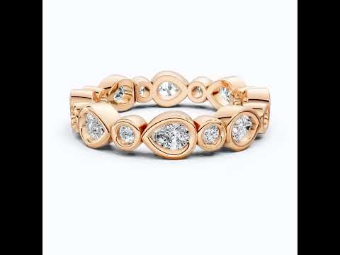 Modern Pear & Round Bezel-Set Alternating Wedding Eternity Band in Lab Grown Diamond – Solid 14k Gold, Bridal Jewelry