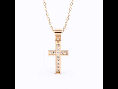 Milgrain Princess Cut Cross Pavé Bail Diamond Charm Pendant in Lab Grown Diamond – 14k Solid Gold, Wedding Gift for Her/Him