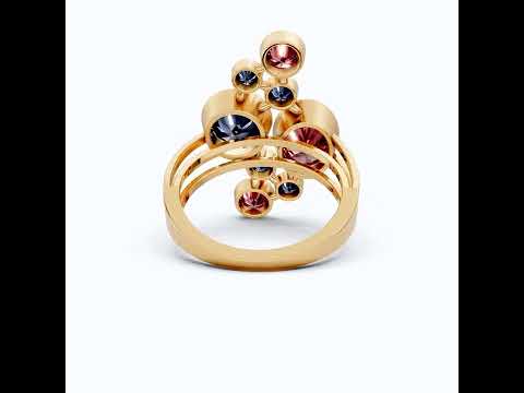 Textured Bubble Dome Cluster Rainbow Ring in 14K Solid Gold, 1.50 CT Oval Cut Ruby Gemstone, Bold Cocktail Ring, Everyday Gift for Her