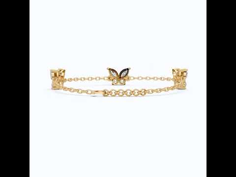 Triple Butterfly Marquise Cluster Chain Bracelet in Lab Diamond – 14k Solid Gold, Bridal Gift for Women, Butterfly Bracelet For Wife