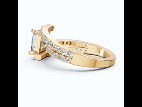 Modern Halo Split Shank Bypass Engagement Ring in 14K Solid Gold, 1.50 CT Princess Cut Lab Grown Diamond, Wedding Gift For Her