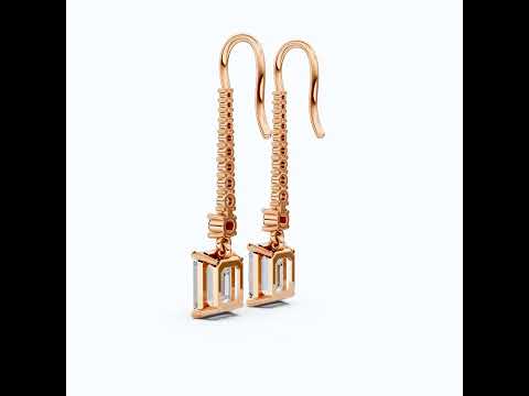 Emerald-Cut Drop with Pavé Bar & Round Accent Wedding Earrings in Lab Diamond – 14k Solid Gold, Everyday Jewelry, Birthday Gift for Women