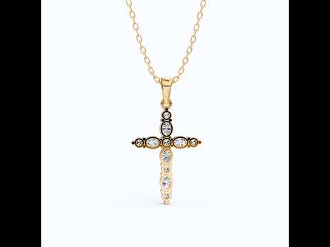 Petite Cluster Cross Pendant in 14k Solid Gold, 1.07 TCW Oval/Round Cut Lab Grown Diamonds, Birthday Jewelry, Gift For Her
