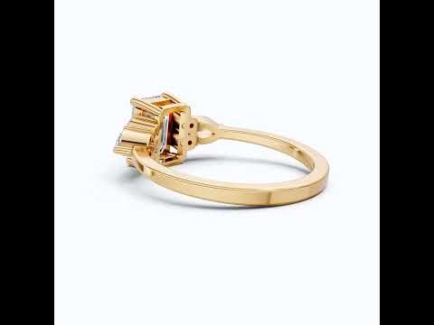 1.00 CT Emerald Cut Cluster Trio Engagement Ring in Lab Diamond – 14k Solid Gold, Anniversary Gift for Wife, Everyday Wedding Ring