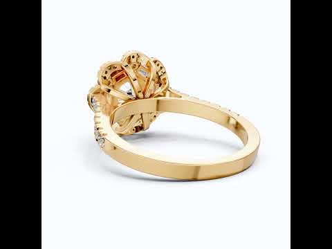Classic Double Halo Floral Engagement Ring 14K Solid Gold, 0.84 CT Round Cut Lab Created Diamonds, Romantic Gift For Love