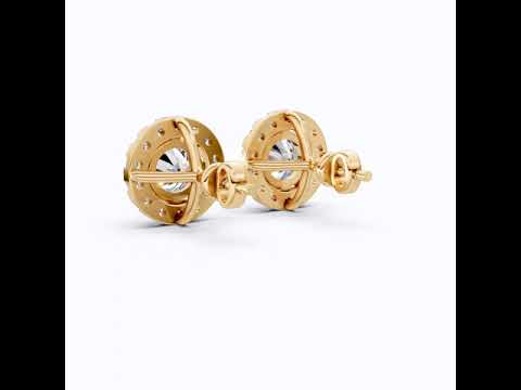 Luxury Halo Stud Wedding Earrings 14k Solid Gold, 2.00 TCW Round Cut Lab Created Diamonds, Bridal Fine Jewelry, Anniversary Gift for Her