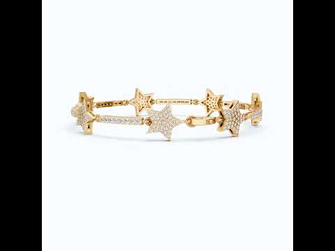 Shooting Star Pavé Link Bracelet in 14K Solid Gold, 2.19 Round Cut Lab Grown Diamonds, Statement Bracelet, Gift for Her