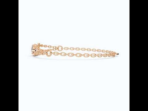 Minimalist Bezel Solitaire Double-Chain Bracelet in 14k Solid Gold, 1.00 CT Round Cut Lab Grown Diamond, Wedding Bracelet Gift for Women