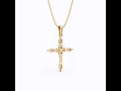 Floral Marquise Cluster Cross Pendant in 14k Solid Gold, 0.71 TCW Marquise/Round Cut Lab Diamonds ,Faith Pendant, Bridal Jewelry, Gift for Women