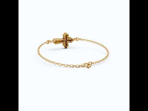 Tiny Angular Cross Center Chain Bracelet in 14K Solid Gold, 0.15 TCW Round Cut Lab Created diamonds, Everyday Jewelry, Anniversary Gift for Her