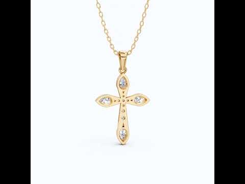 Modern Cluster Cross Pendant in 14k Solid Gold, 0.77 TCW Pear/Round Cut Lab Diamonds, Anniversary Gift,