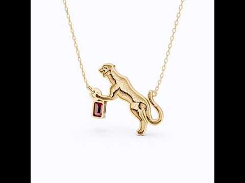 Luxury Leopard Enamel Accent Hip-Hop Pendant with Red Ruby Gemstone Charm in Lab Diamond – 14k Solid Gold, Iced Out Gift For Rapper, Daily Wear Pendant
