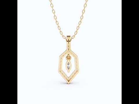 Geometric Marquise Drop Daily Wear Pendant in 14k Solid Gold, Everyday Gift for Wife, Antique Diamond Handmade Pendant