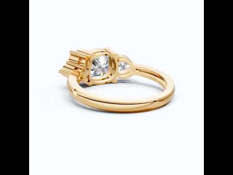 Cushion & Pear Toi et Moi Trio Cluster Anniversary Ring in Lab Grown Diamond – 14K Solid Gold, Daily Wear Jewelry,